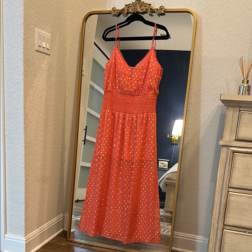 Elegant Orange Polka Dot Dress